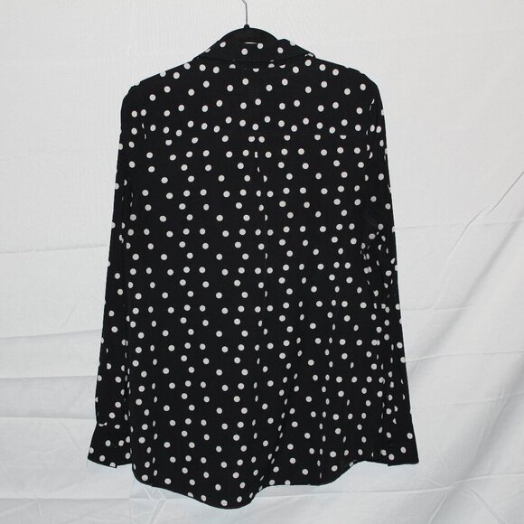 Merona, Blouse, XL, Black & White Polka Dot Print, Button Front, Collared - Picture 2 of 4
